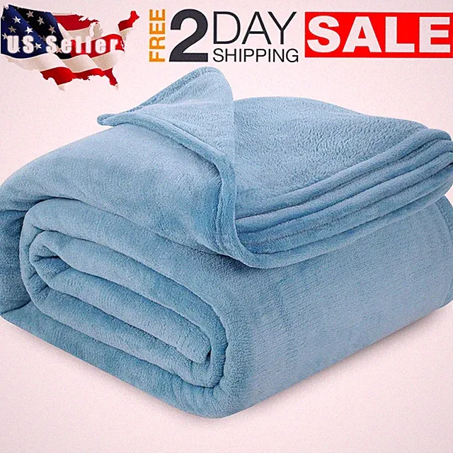 Cobijas Calientes Queen Size De 90x90 Azul Claro Manta Polar Para Invierno Cama