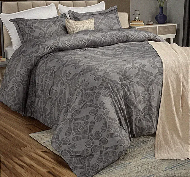 King Comforter Set 3 Piece Paisley Grey by Utopia Bedding King