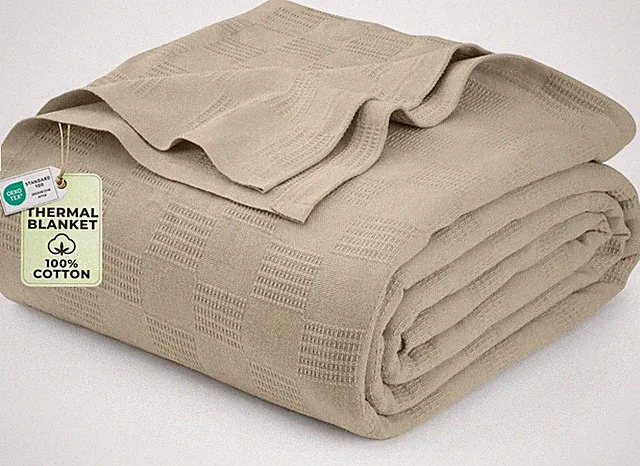 Utopia Bedding 100% Cotton Thermal Blanket Khaki Queen Size Queen