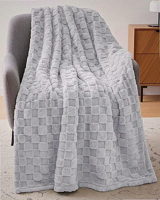 Utopia Bedding Cool Grey Checkered Fleece Blanket for Couch or Bed