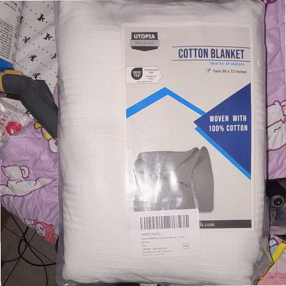 Utopia Bedding Cotton Blanket Twin 90 x 72 in White Woven Cotton OEKO-TEX