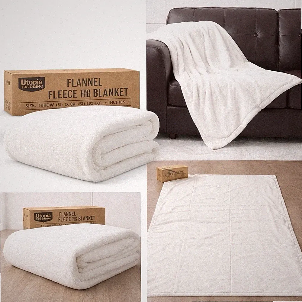 Utopia Bedding Flannel Fleece Throw Blanket 50x60 White Soft