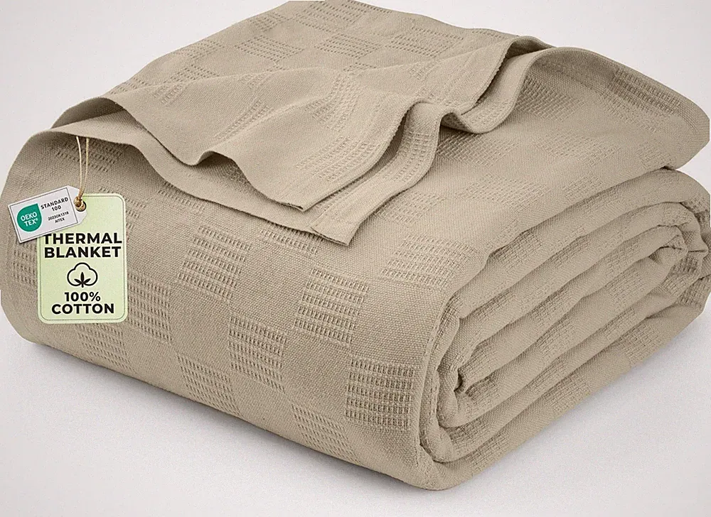 Utopia Bedding Ivory 100% Cotton Blanket [Queen Size - 90x90 Inch] 350GSM...