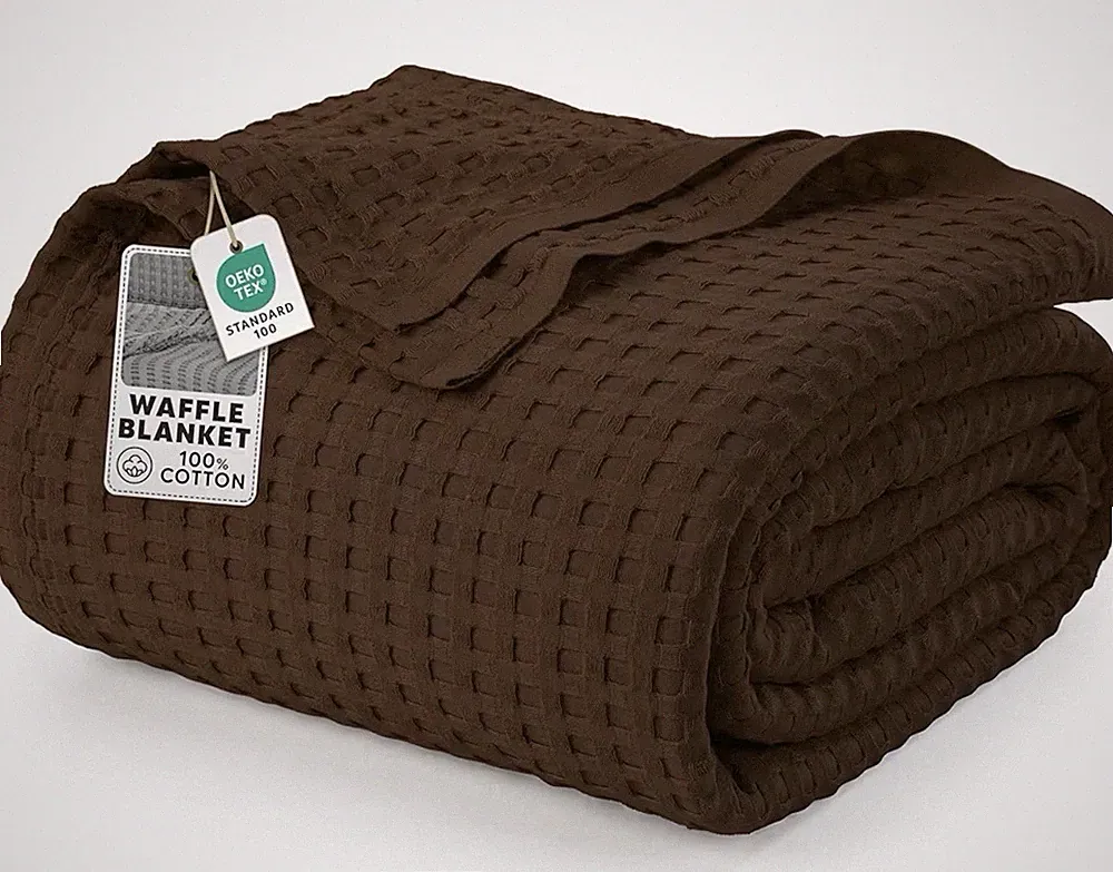 Utopia Bedding King Size 100% Cotton Waffle Weave Blanket Brown 90x108 NWT