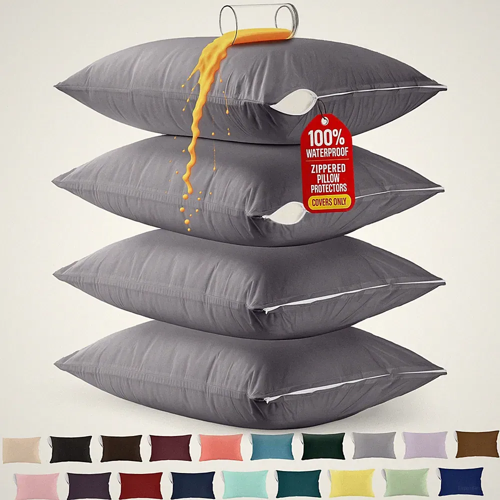 Utopia Bedding Premium 100% Waterproof Pillow Standard (Pack of 4), Gray