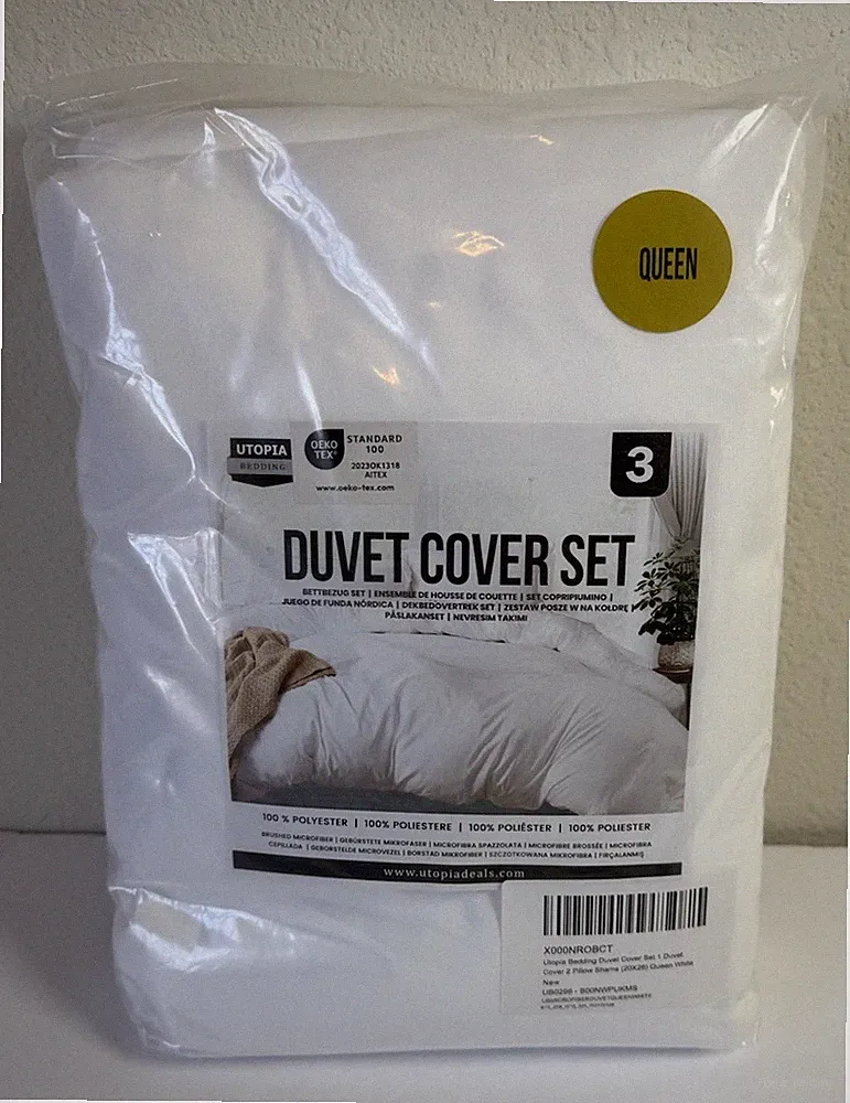 Utopia Bedding Queen Duvet Cover Set White 3 Pc Microfiber Zipper Closure NIP