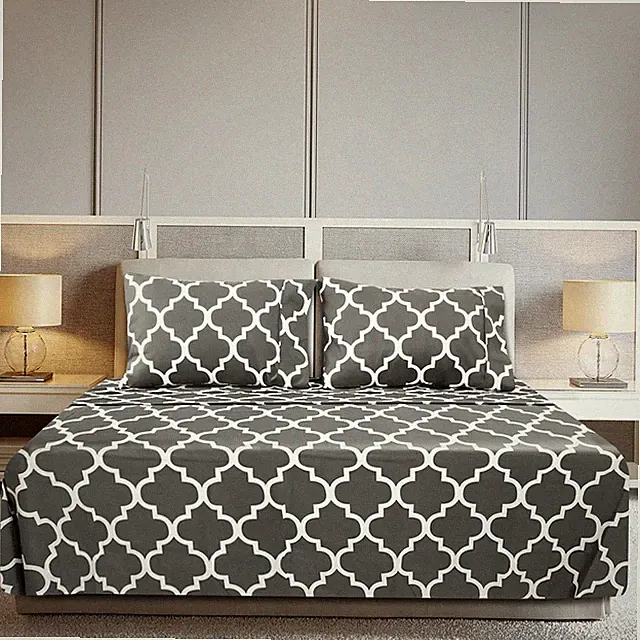 Utopia Bedding Queen Sheet Set, Soft Queen, Print - Quatrefoil Grey