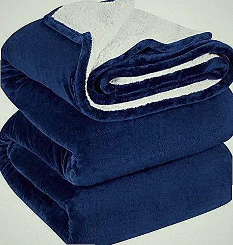 Utopia Bedding Sherpa Bed Blanket King Size Navy 480GSM Plush Blanket Fleece