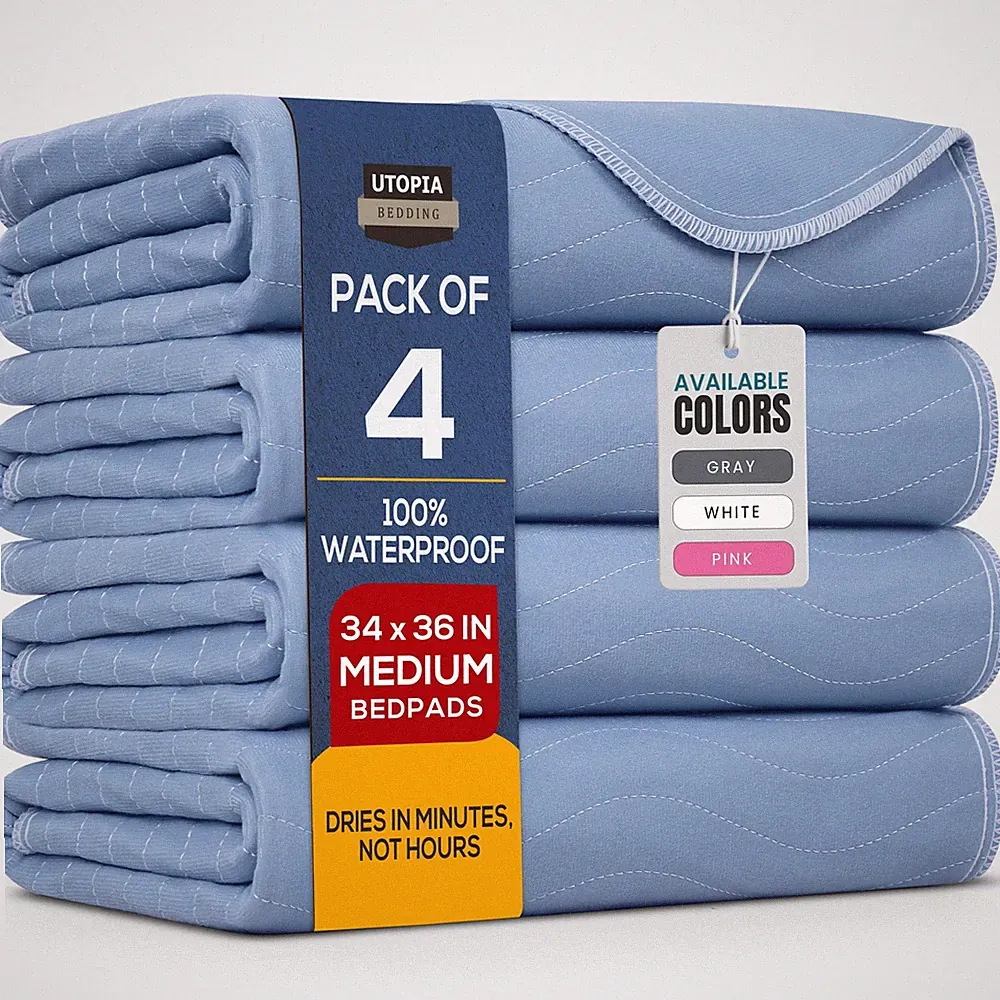 Utopia Bedding Washable Underpads 34" x 36" 34x36 Inch (Pack of 4), Blue