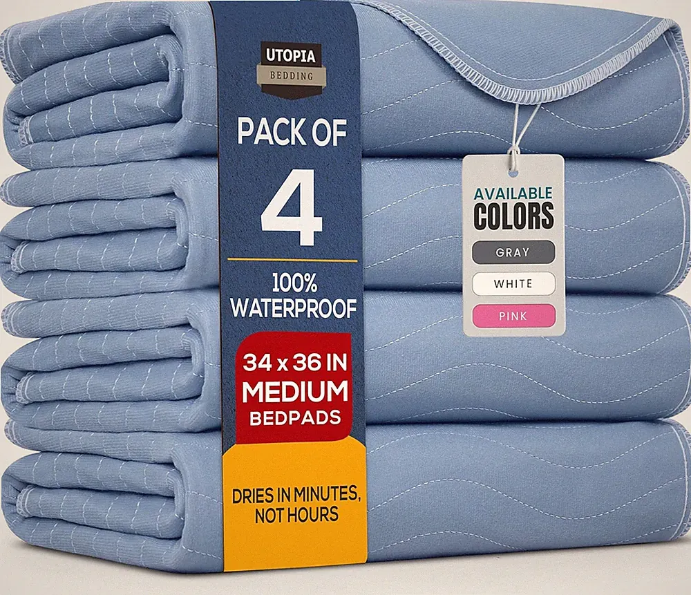 Utopia Bedding Washable Underpads 34" X 36" (Pack of 4), Waterproof Reusable