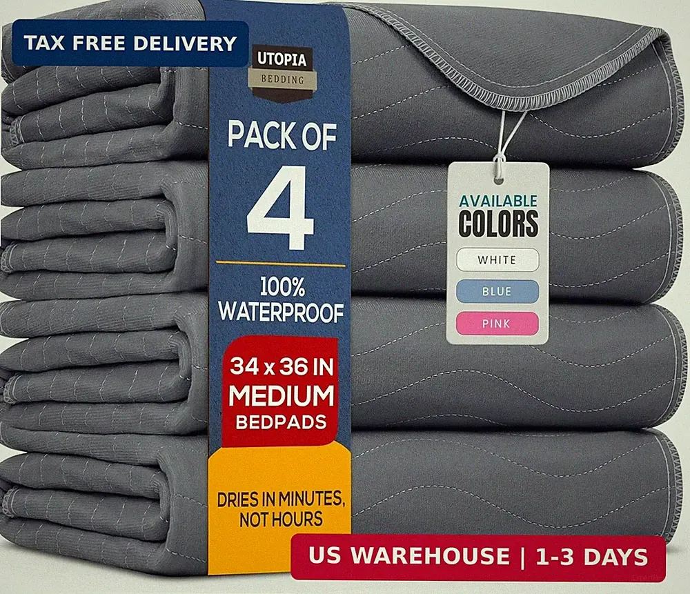 Utopia Bedding Washable Underpads 34" x 36" (Pack of 4), Waterproof Reusable Hea