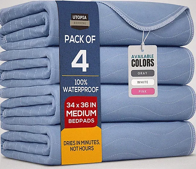 Washable Underpads 34" X 36" Pack of 4 Waterproof Reusable Heavy Absorb Bed Pads