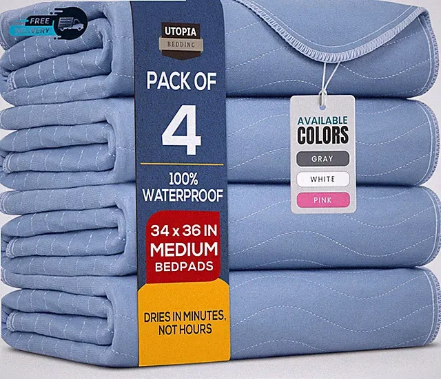 Washable Underpads 34" X 36" (Pack of 4) Waterproof Reusable Heavy Absorbency