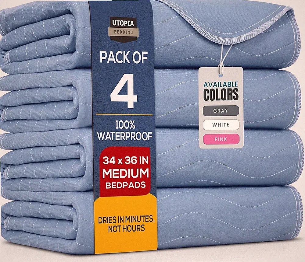 Washable Underpads 34" X 36" (Pack of 4), Waterproof Reusable Heavy Absorbency I